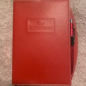 brand new never been used red leather journal &pen